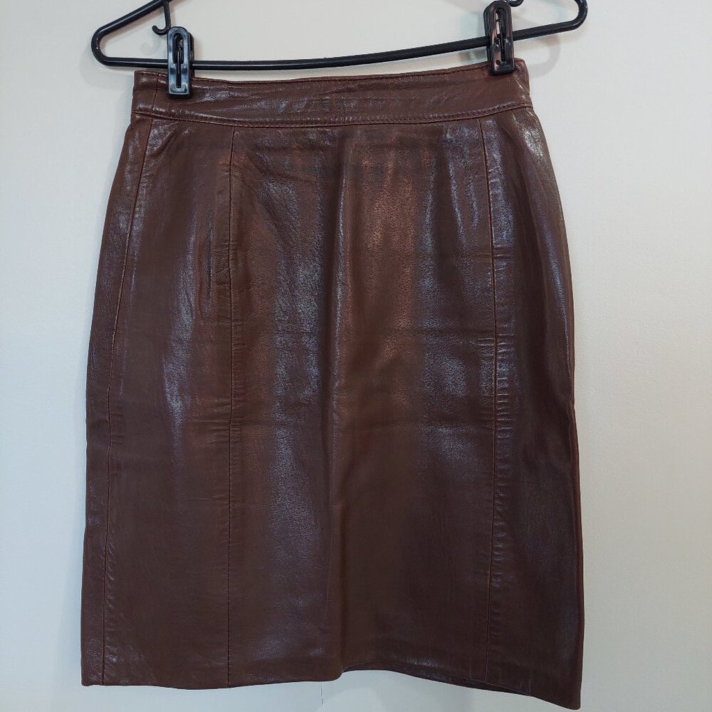 BOVINES Brown Leather Pencil Skirt Size 9/4 Vintage